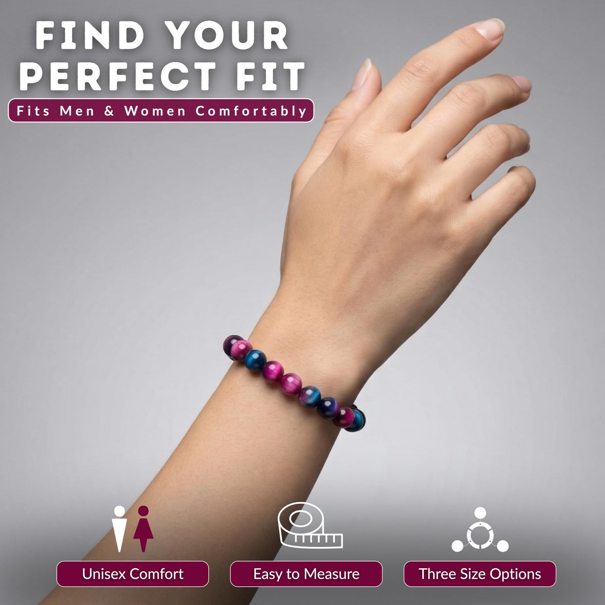 Cherry Tree Collection Pink and Blue Tiger's Eye Beaded Bracelet – Genuine 8mm Gemstone Stretch Bracelet for Men & Women – Handmade Crystal Bracelet - (Pink and Blue Tiger's Eye - M)