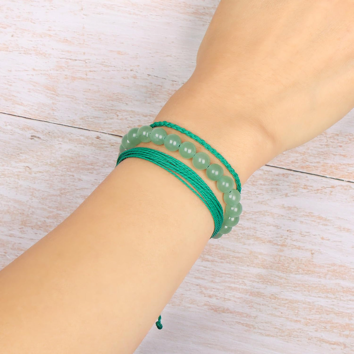 QOGIR Handmade Healing Stones Bracelet,8mm Natural Green Aventurine Gemstone Beads Bracelet,for Men Women Gifts with 2PCS Size Adjustable Rope Bracelets