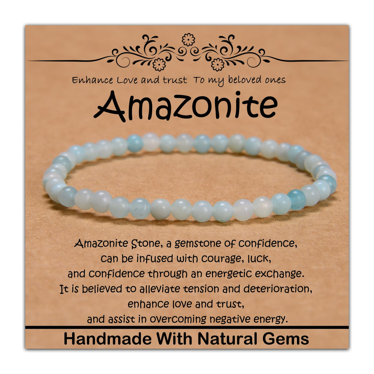 CHCCOYE 4mm Natural Healing Gemstone Bracelet Handmade Yoga Stretch Elastic Bracelet Stress Relief Crystal Jewelry for Men and Women (4mm, Amazonite)