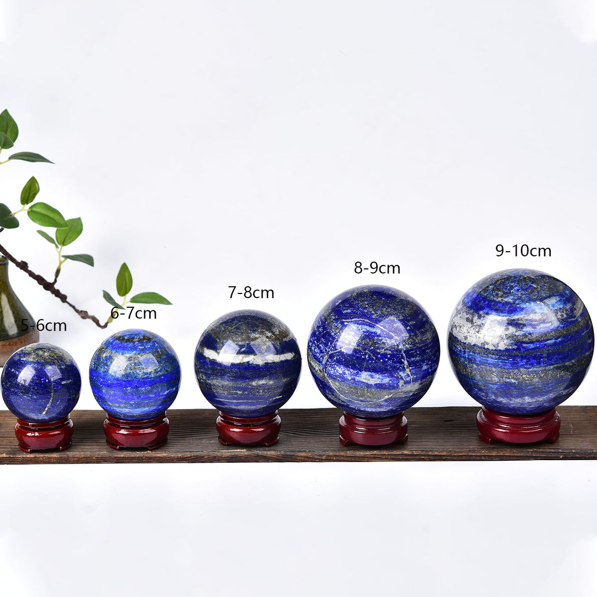 JIC Gem Lapis Lazuli Crystal Sphere with Wooden Stand,Decorative Crystal Ball Blues Gemstone Sphere for Meditation,Feng Shui,Witch-Style Decor,Office Table 70-80mm