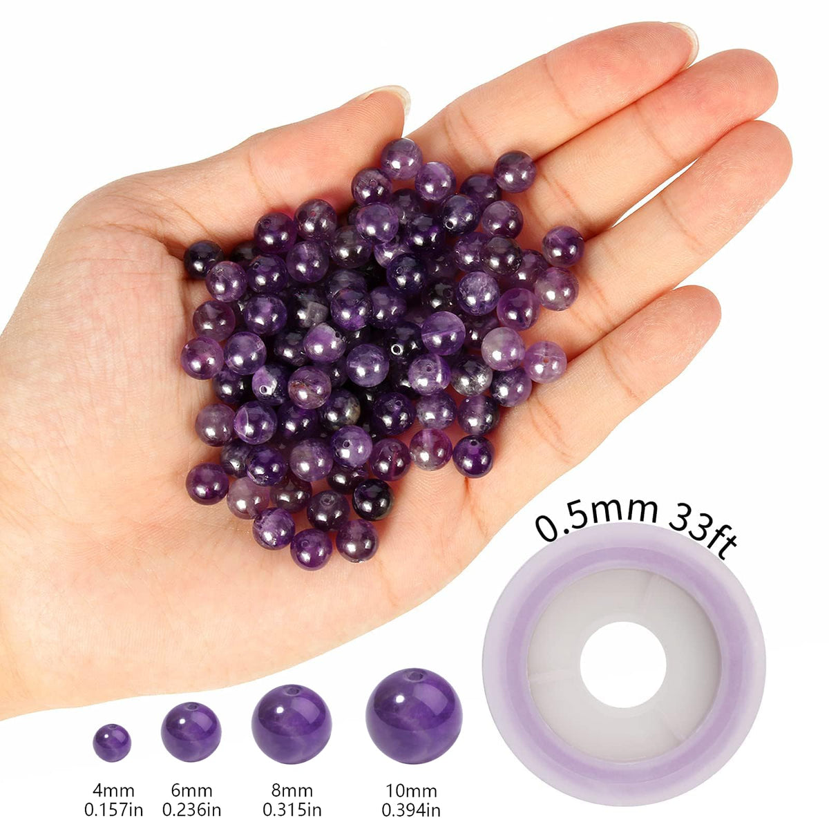 NITOPUPU 100Pcs 10mm Natural Smooth Amethyst Beads Round Loose Stone Beads for Jewerly Making with Crystal Stretch Cord