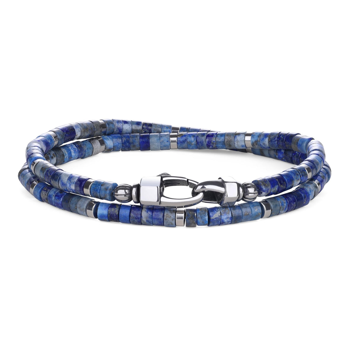 COAI Heishi Beaded Bracelet for Men, Double Layered Lapis Lazuli Crystal Bracelet for Men S