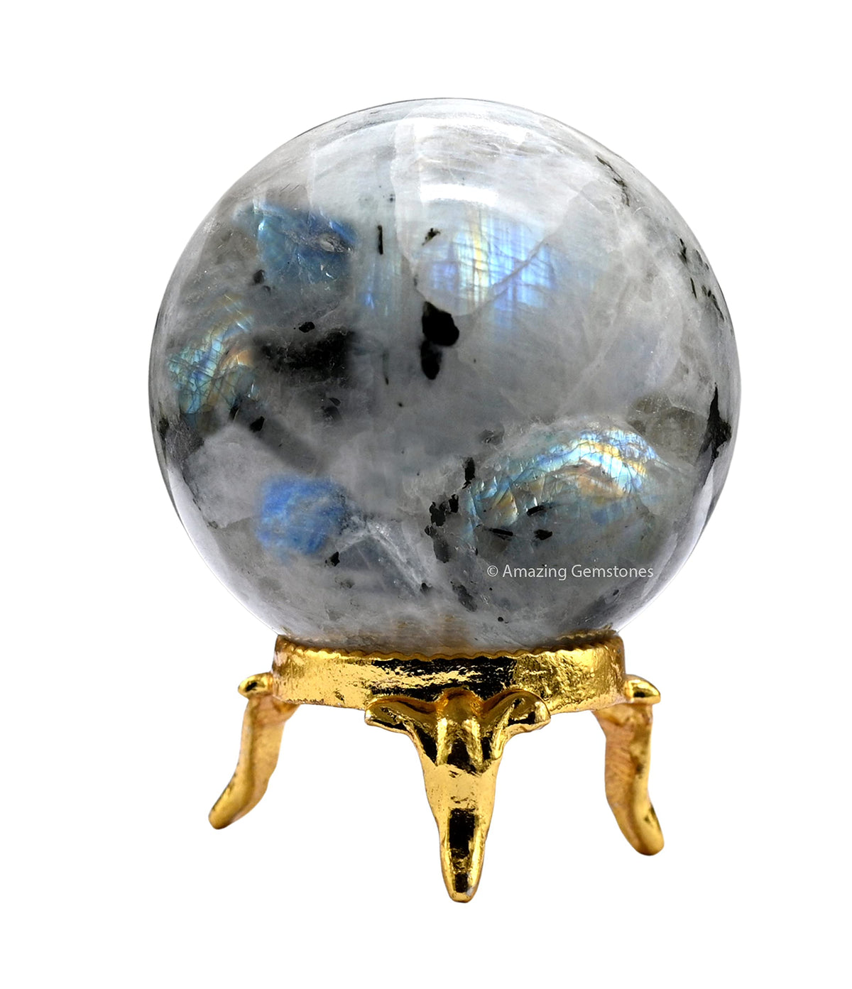 Rainbow Moonstone Crystal Sphere Round Ball with Sphere Holder Stand, Natural Healing Stone Sphere for Massage Meditation Crystal Grid Witchcraft Supplies Reiki Yoga