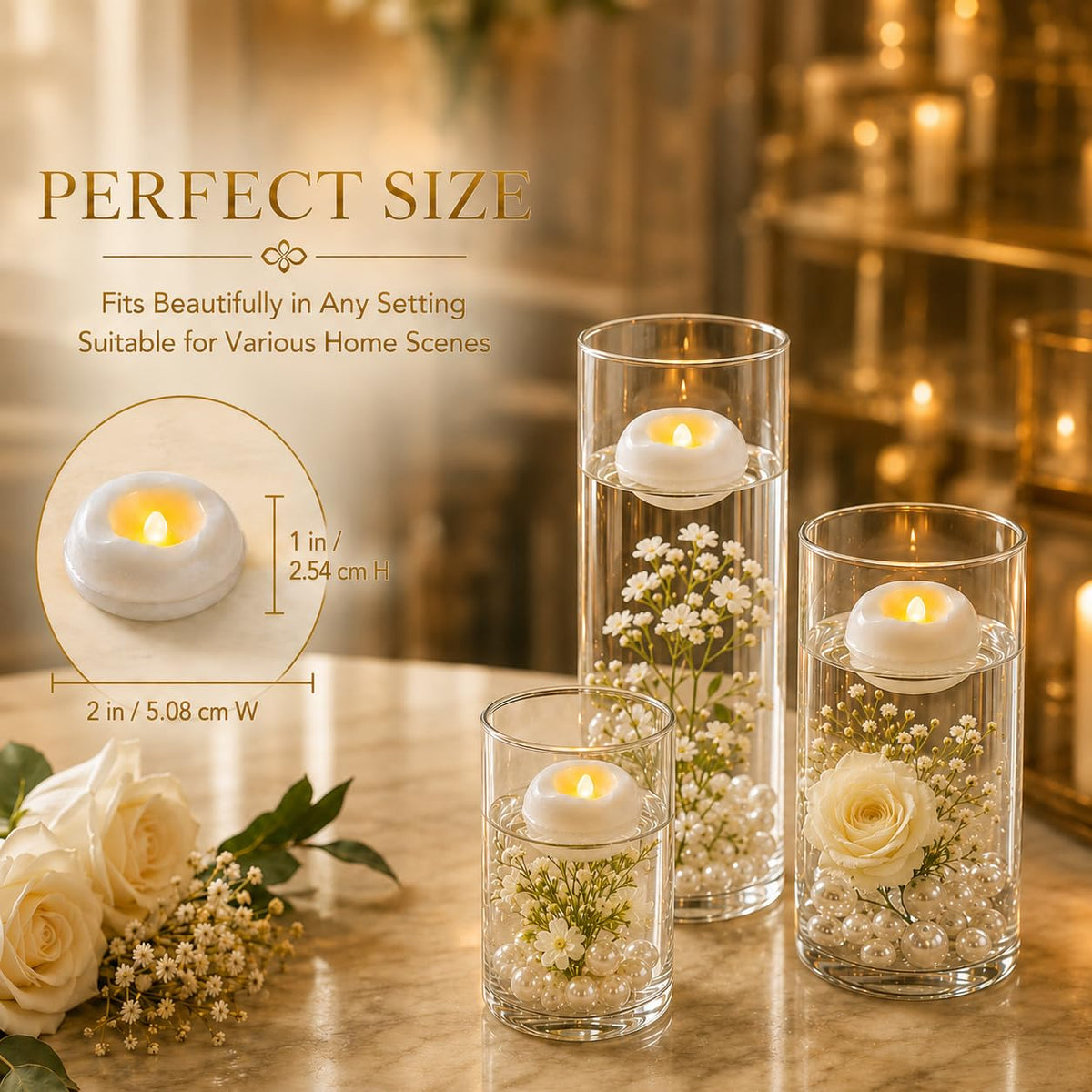 36 Pack 2.3” Flameless LED Floating Candles, Water-Activated Battery Operated Floating Candle with180+ Hours Runtime for Cylindrical Vase, Pool, Fountain - Ideal for Wedding, Party Decoration