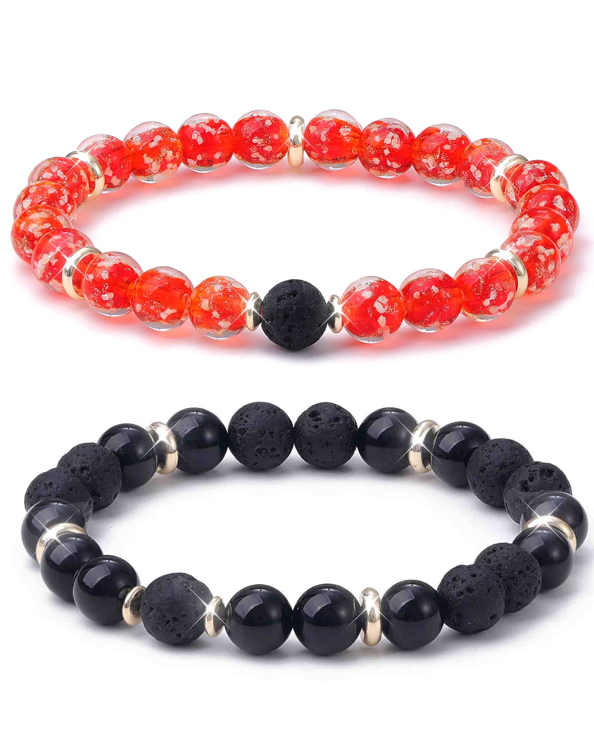 Dayka Stress Relief Spiritual Anxiety Meditation Relaxation Mindfulness Chakra Healing Crystals Essential Oil Glow Bracelets Gifts for Teen Girls Women (8mm, Red lava bracelet)
