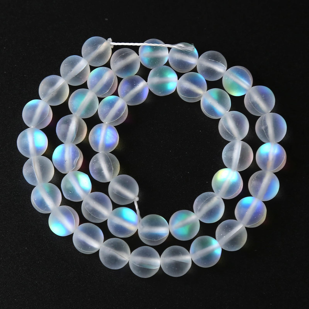 ZXYMLZI 36pcs 10mm Natural White Mystic Aura Quartz Beads Frosted Matte Moonstone Round Loose Beads For Jewelry Making DIY Bracelet Necklace 15"