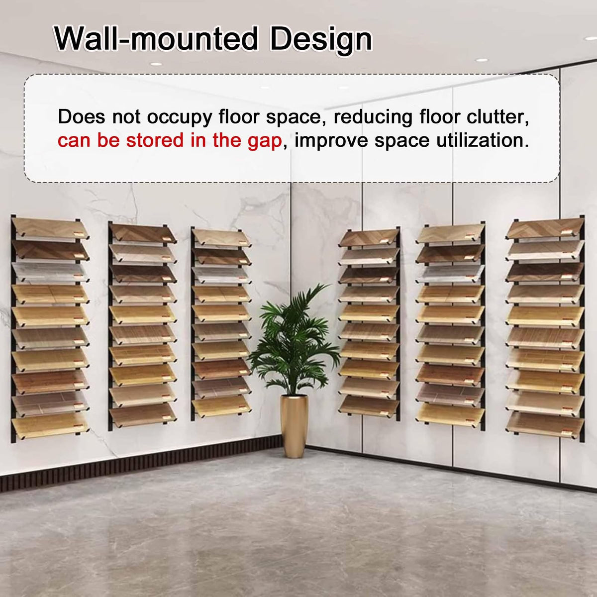 Floor Tile Sample Rack,Wall-Mounted Tile Sample Display Stand, 10-Tier Metal Rack for Retail, Heavy-Duty Floor Tile Holder, Space-Saving Wooden Shelf, 55.12x10in Storage Solution, Perfect fo
