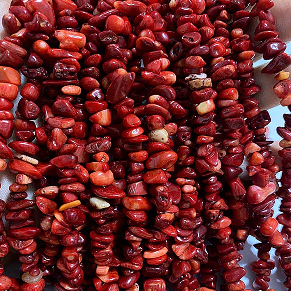 PLTbeads 5-8mm Natral Healing Gemstone Waist Bracelets Necklace Kit Irregular Stone DIY Crafts Design Jewelry Making 1 Strand per Bag Approxi 34 inch (Red Coral Chips)
