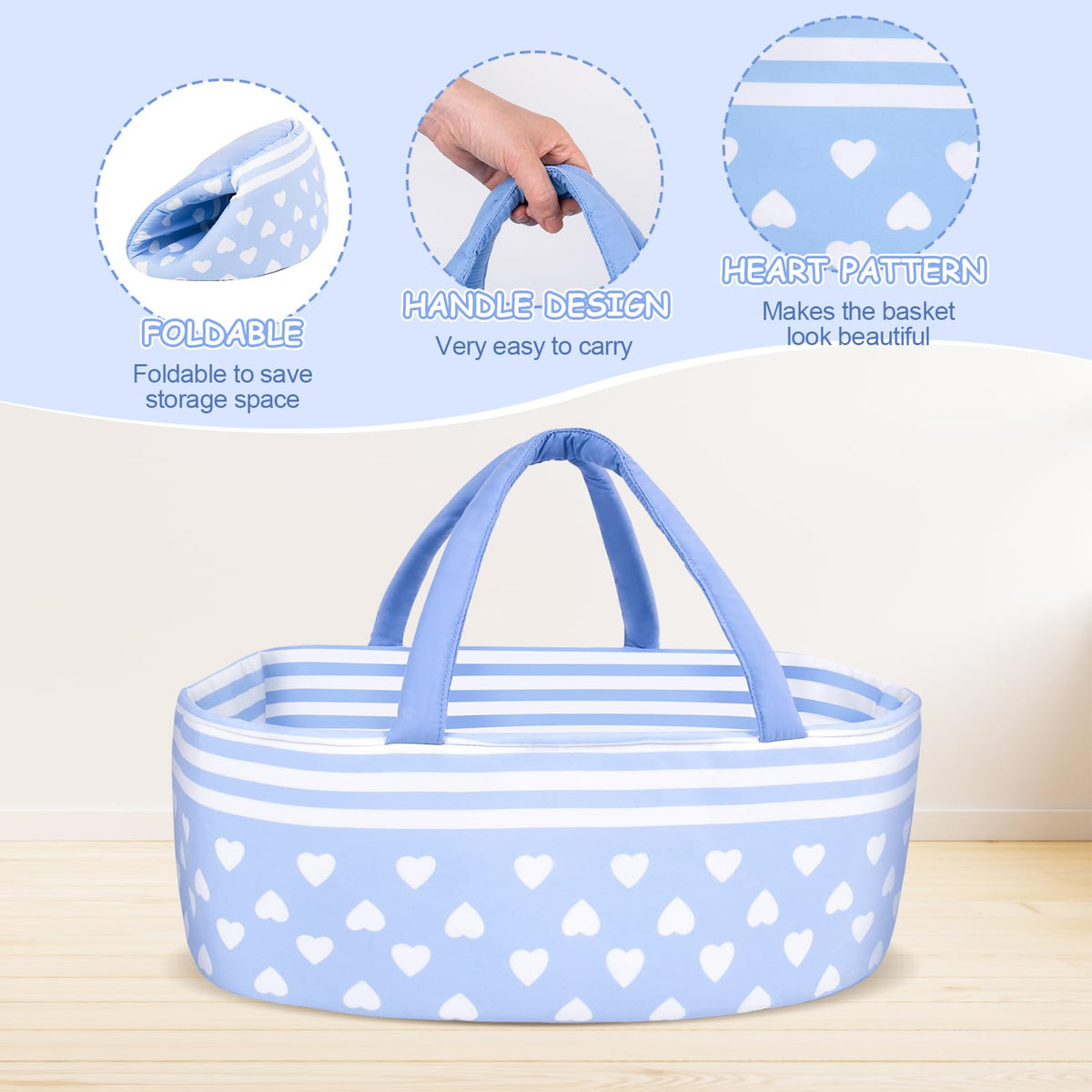 Aori Reborn Baby Dolls Bassinet - Baby Doll Carrier Bed Soft Doll Carrier Accessories with Handle for 17-22 inches Newborn Girls (Blue)