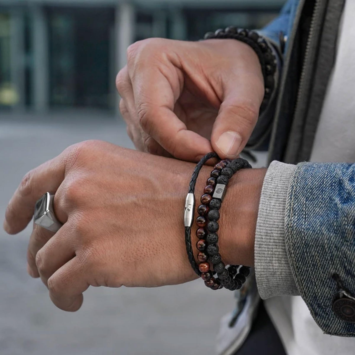 RANKEEF Mens Bracelets 8MM Natural Stone Beads Bracelet Set Stretch Adjustable Beaded Bracelets for Men