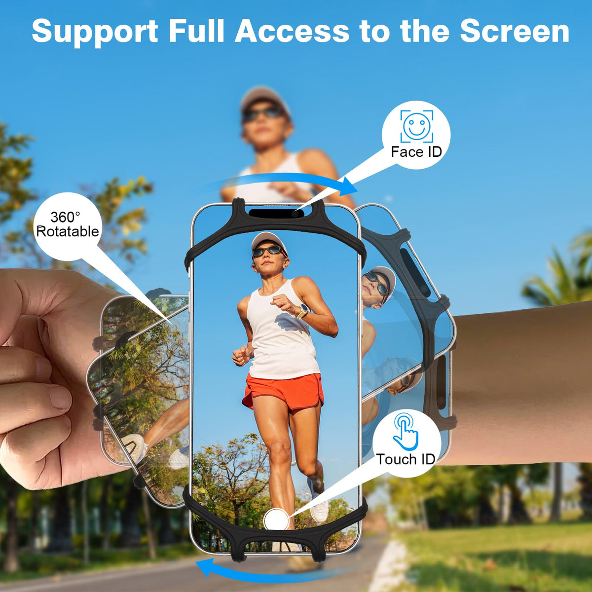 MoKo Running Armband 360°Rotatable for iPhone 16 15 14 13 Pro Max Plus Samsung Galaxy Note S24 S23 Fits Smartphones Over 5.8'', Detachable Armband Phone Holder for Running Biking with Key Holder
