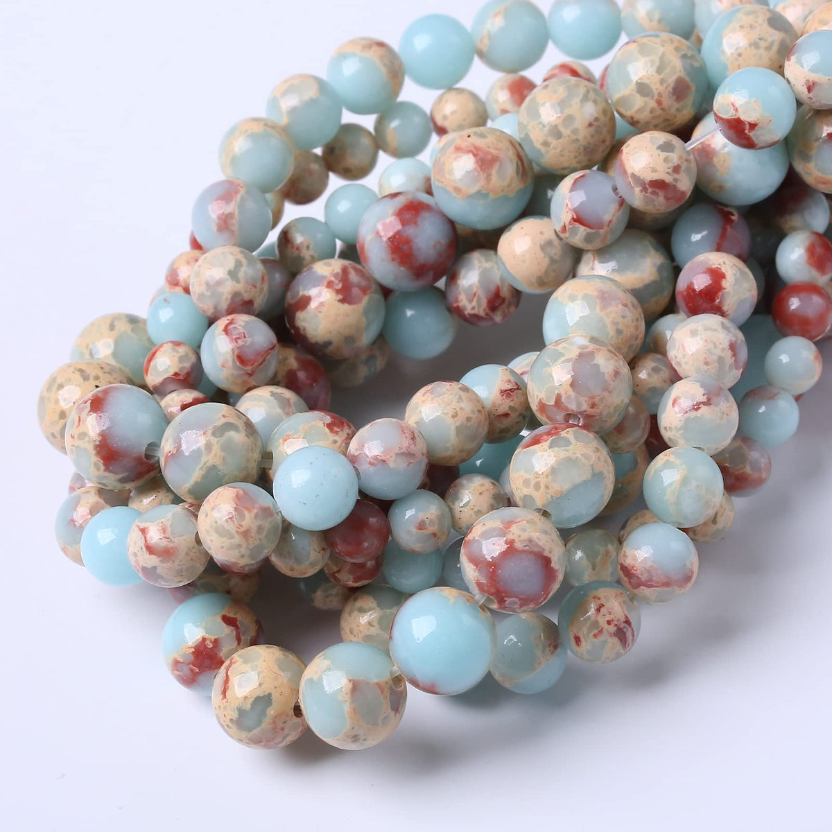 36PCS 10MM Natural Longevity Mountain Beads Round Loose Stone Beads for Jewelry Making DIY Energy Stone Healing Power Bracelet 15"