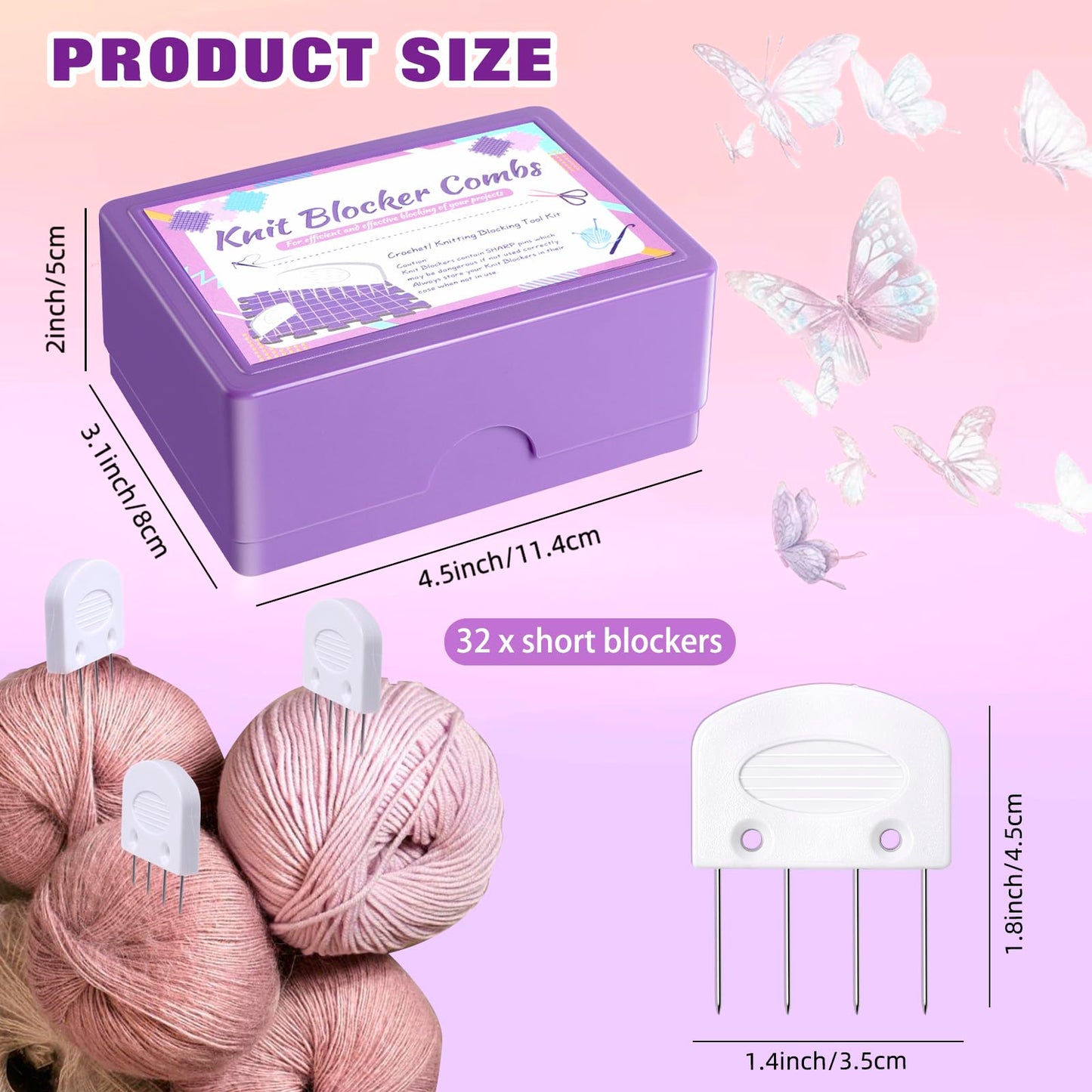 32 Pcs Knit Blocking Combs for Knitting, Crochet Blocking Pin, Short Knit Blockers Combs for Blocking Knitting Crochet Sewing Lace Needlework Projects Tool Device （White）