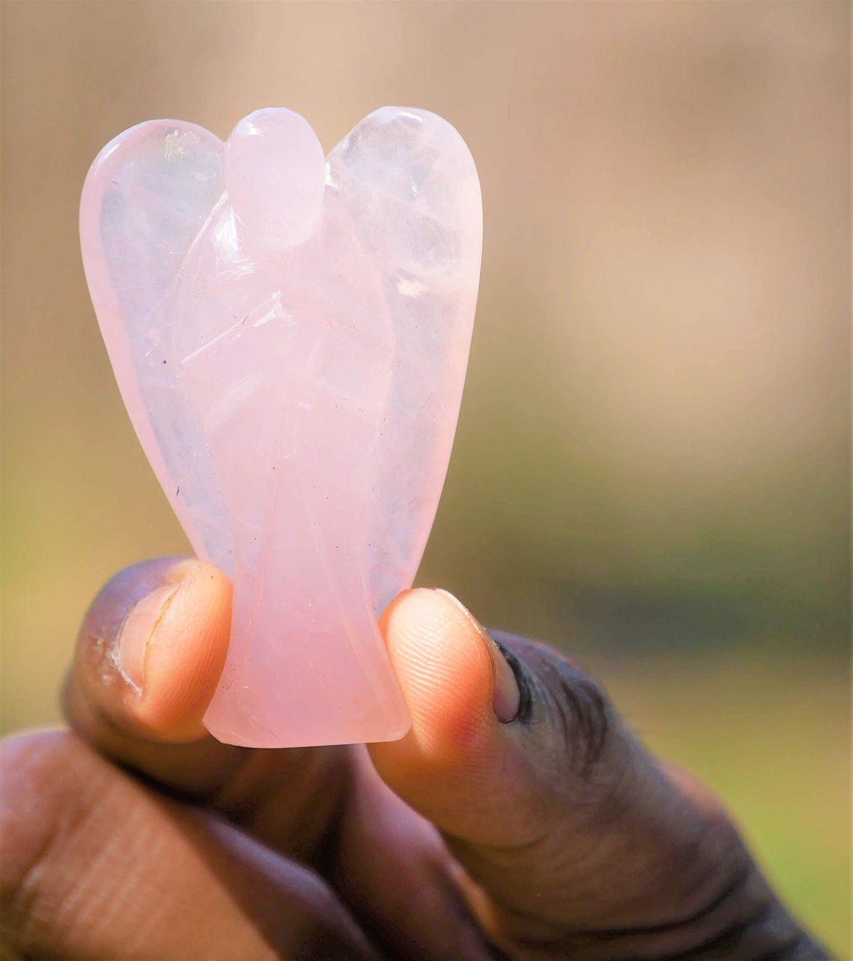 Crocon Rose Quartz Gemstone Guardian Angel Healing Figurine, Hand Carved Pocket Angel - Crystals for Positive Energy, Handmade Mini Statue for Love, Peace & Healing, Natural Gemstone Healing Figurine