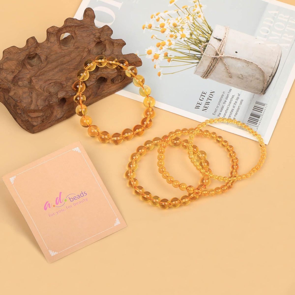 AD Beads Handmade Gemstone Stretch Elastic Bracelet Crystal Healing Reiki Nature's Beauty and Spiritual Essence Unisex (10mm, Citrine (Joy and Abundance))