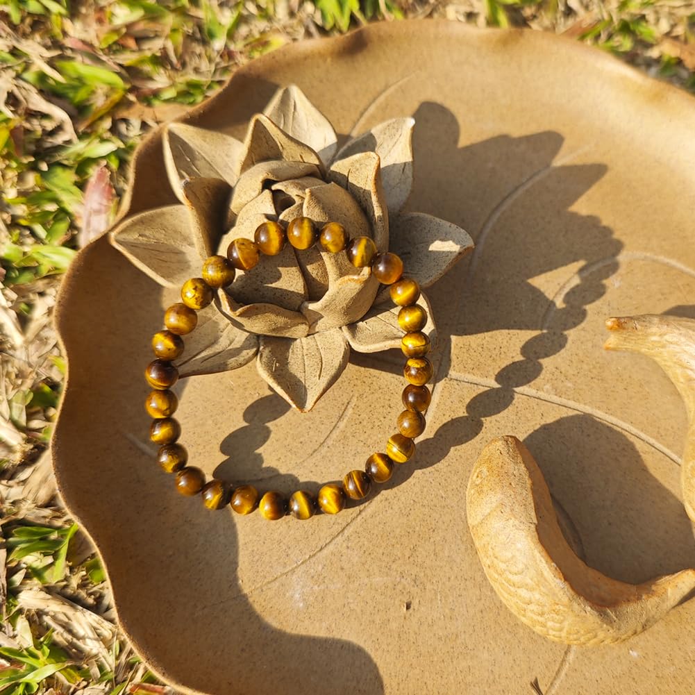 TaHLga 6MM Yellow Tigers Eye Beaded Bracelet for Men | Natural Solar Plexus Chakra Gemstones | Bring Luck Wealth Courage | Protection from Evil | Gift