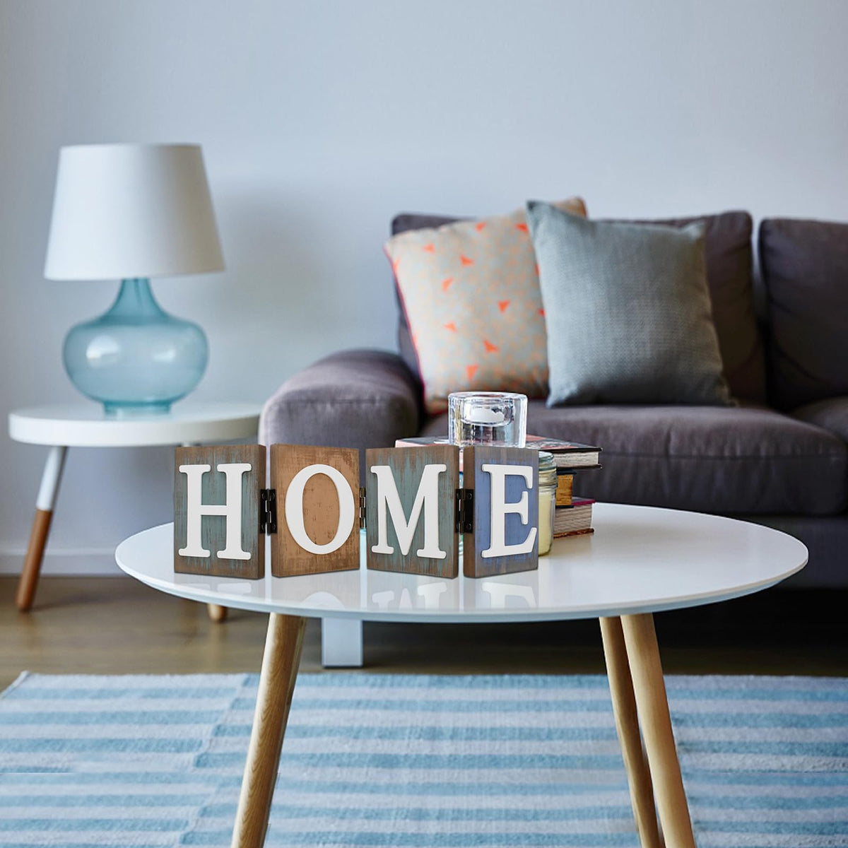 Linfevisi Wooden Home Sign Table Decor Wood Home Letters Sign Folding Rustic Wooden Word Signs for Living Room Kitchen Entryway Mantel Fireplace Shelf House Home Decoration 12.2X4 Inch