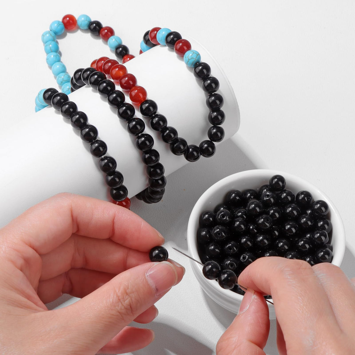 Risyfjew 50PCS 8mm Natural Black Obsidian Beads Gemstone Round Loose Beads for Jewelry Making Chakra Crystal Stone Beads for Bracelets Necklace Earrings Making Supplies (50pcs/Strand)