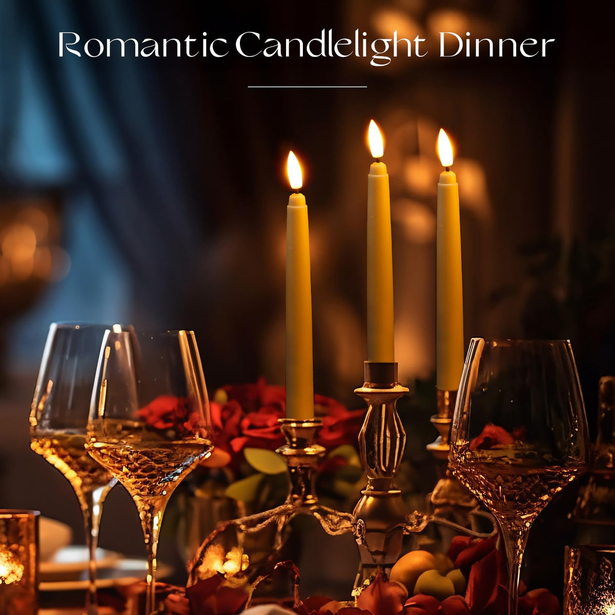 Baquler 24 Pcs Flameless Taper Candles LED Taper Candles Flickering Bulk Ivory LED Candlestick for Easter Wedding Church Halloween Christmas Party Decor Table Centerpiece, 8.5 in, No Batteries
