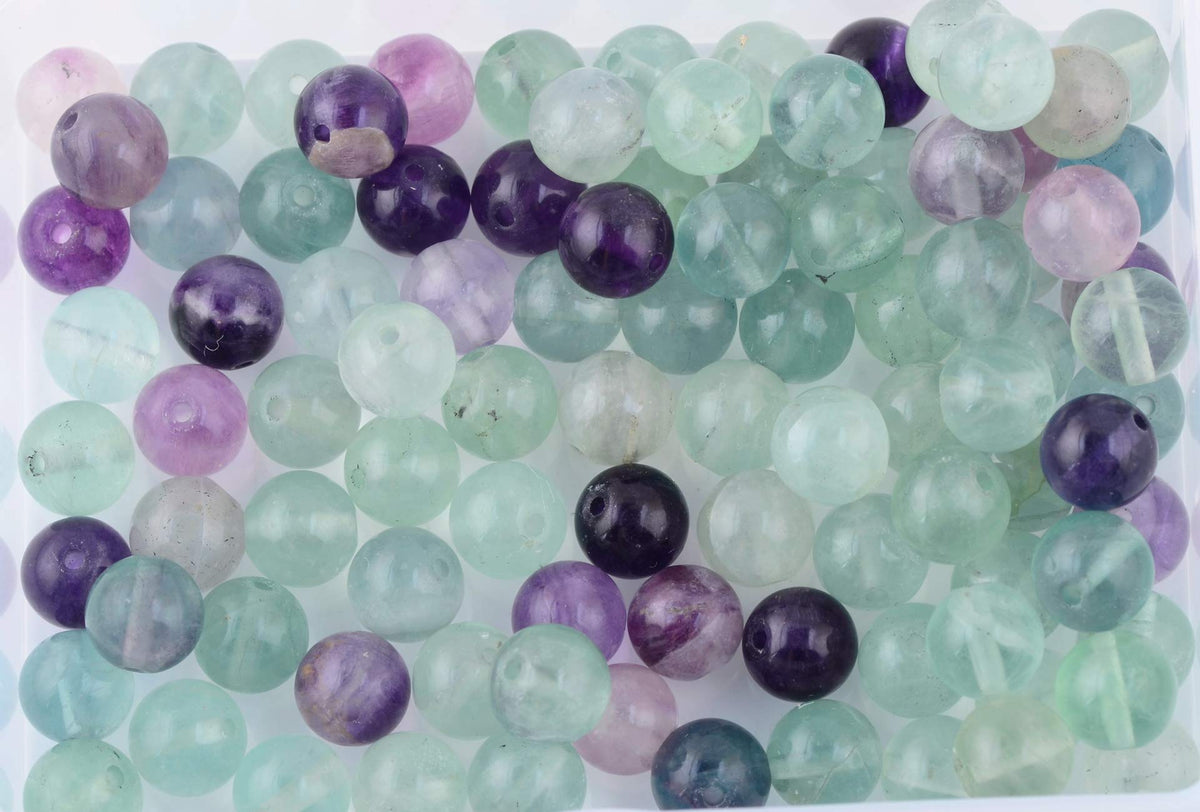 Natural Stone Beads 100pcs 8mm Fluorite Round Genuine Real Stone Beading Loose Gemstone Hole Size 1mm DIY Smooth Beads for Bracelet Necklace Earrings Jewelry Making (Fluorite Green, 8mm)