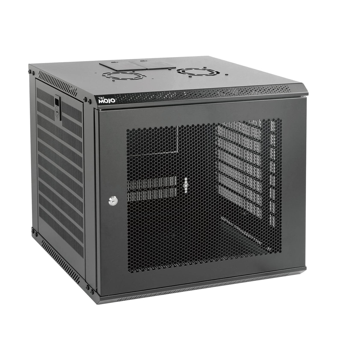 Tecmojo 9U Wall Mount Rack Network Cabinet for 19" IT Equipment,with Lockable Mesh Door and Side Panels,Cooling Fan,17.7inch Depth,Black