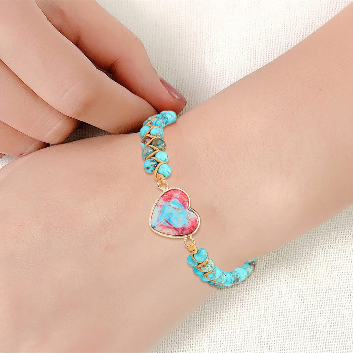 Healing Stone Bracelet Beads Yoga Bracelet Turquoise Natutal Stone Chakra Crystal Energy Heart Charm Bracelet Handmade