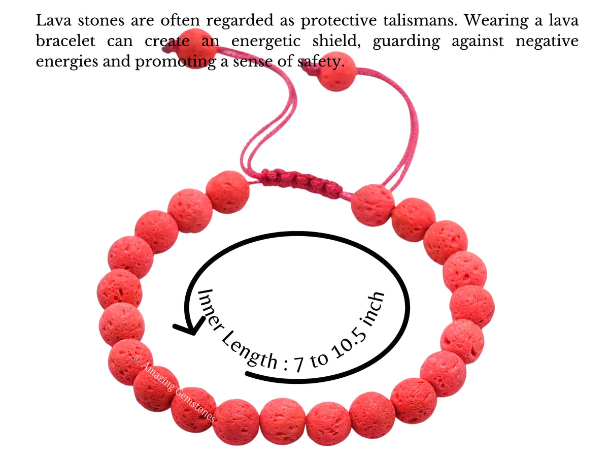 Amazing Gemstone Red Lava Bracelet, Gifts For Men & Women - Protection Healing Crystal Bracelet - 8mm Gemstone Beaded Adjustable Bracelet, Pulseras Para Hombres Mujer Stocking Stuffers