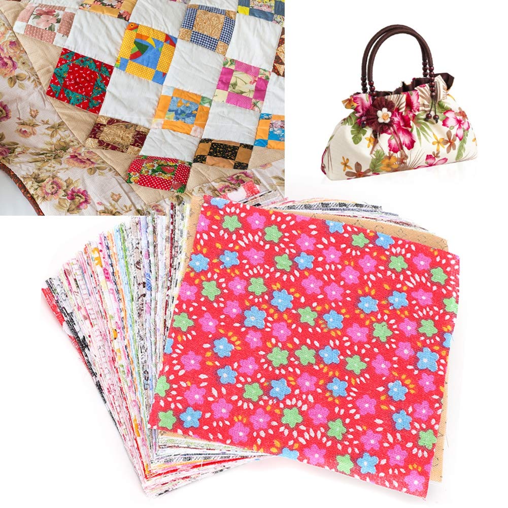 AYNEFY Cotton Floral Patchwork,100 Pcs 10 x 10 cm Floral Printed Fabric Patchwork Sewing Craft Fabric Bundles for Sewing Quilting Stitching DIY Making Supplies