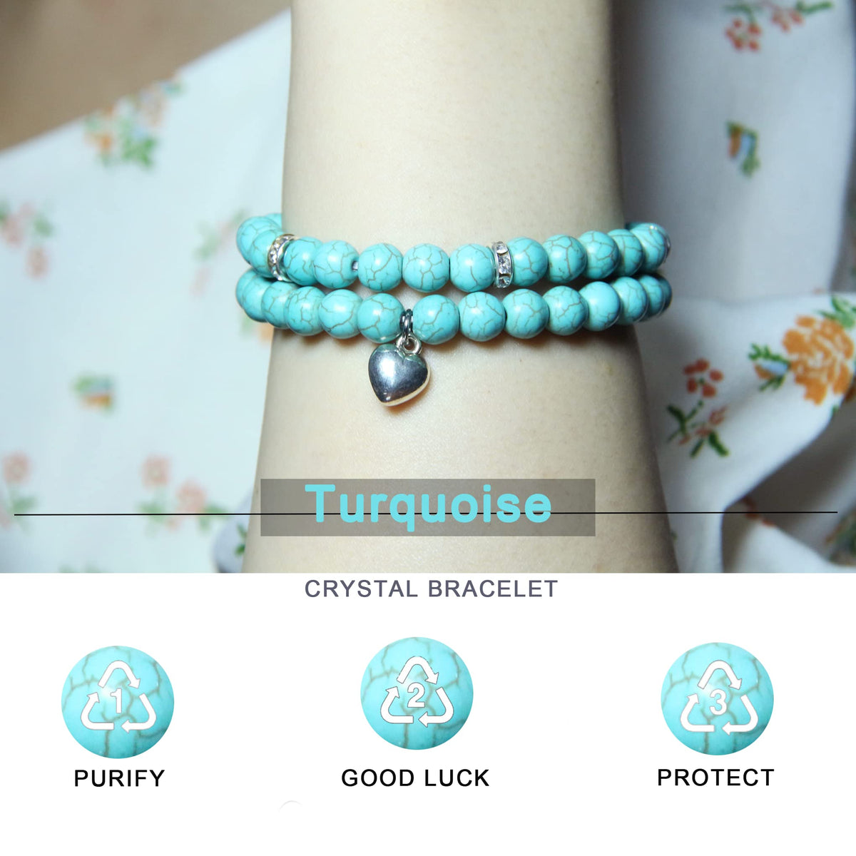 GDLKPYHS Healing Bracelets for Women - Turquoise Bracelet - Healing Prayers Crystal Bracelet, 8mm Natural Stone Stress Relief Yoga Beads Get Well Soon Gifts