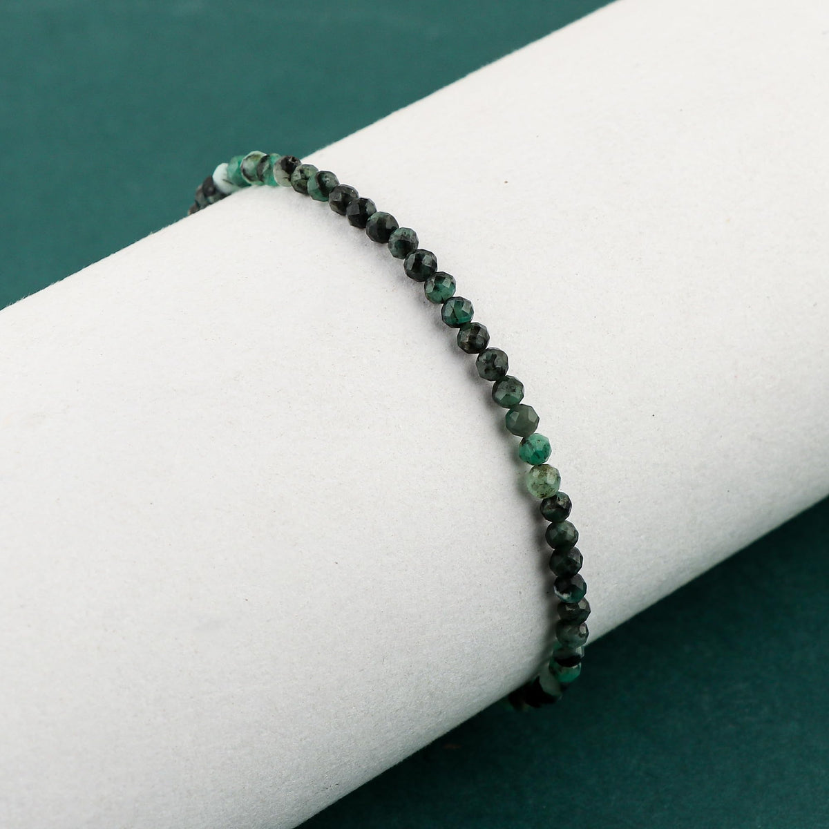 CRYSTALINES Natural Shaded Emerald Gemstone Bracelet, Faceted Beads Stones, Handmade Hypoallergenic Boho Jewelry for Women, Healing Crystals, Adjustable Silver Plated 7+1inch, May Birthday Gift