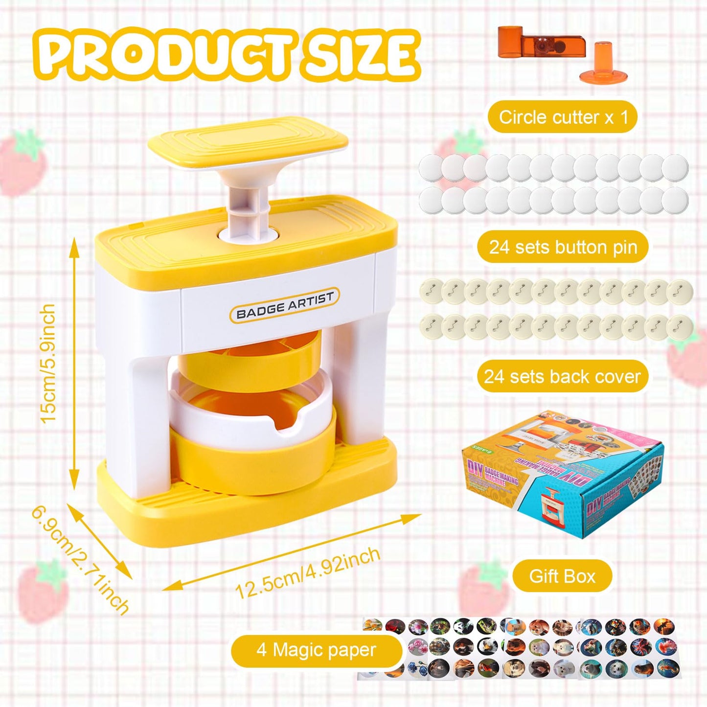 Button Maker Machine,2.71inch Pin Maker Machine with 48 pcs Button Parts,DIY Pin Button Maker Press Machine with Blank Round Sheet,Badge Protective Cover, Circle Cutter,Magic Book Present Box