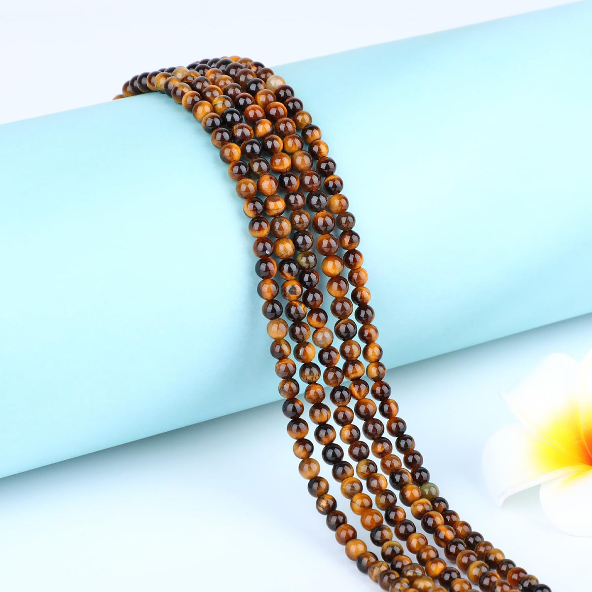 CMBYN Natural Stone Beads Round Genuine Real Stone Beading Strand Loose Gemstones DIY Smooth Bead for Bracelet Necklace Earrings Jewelry Making (Yellow Tiger's Eye, 4mm 90 Pieces)