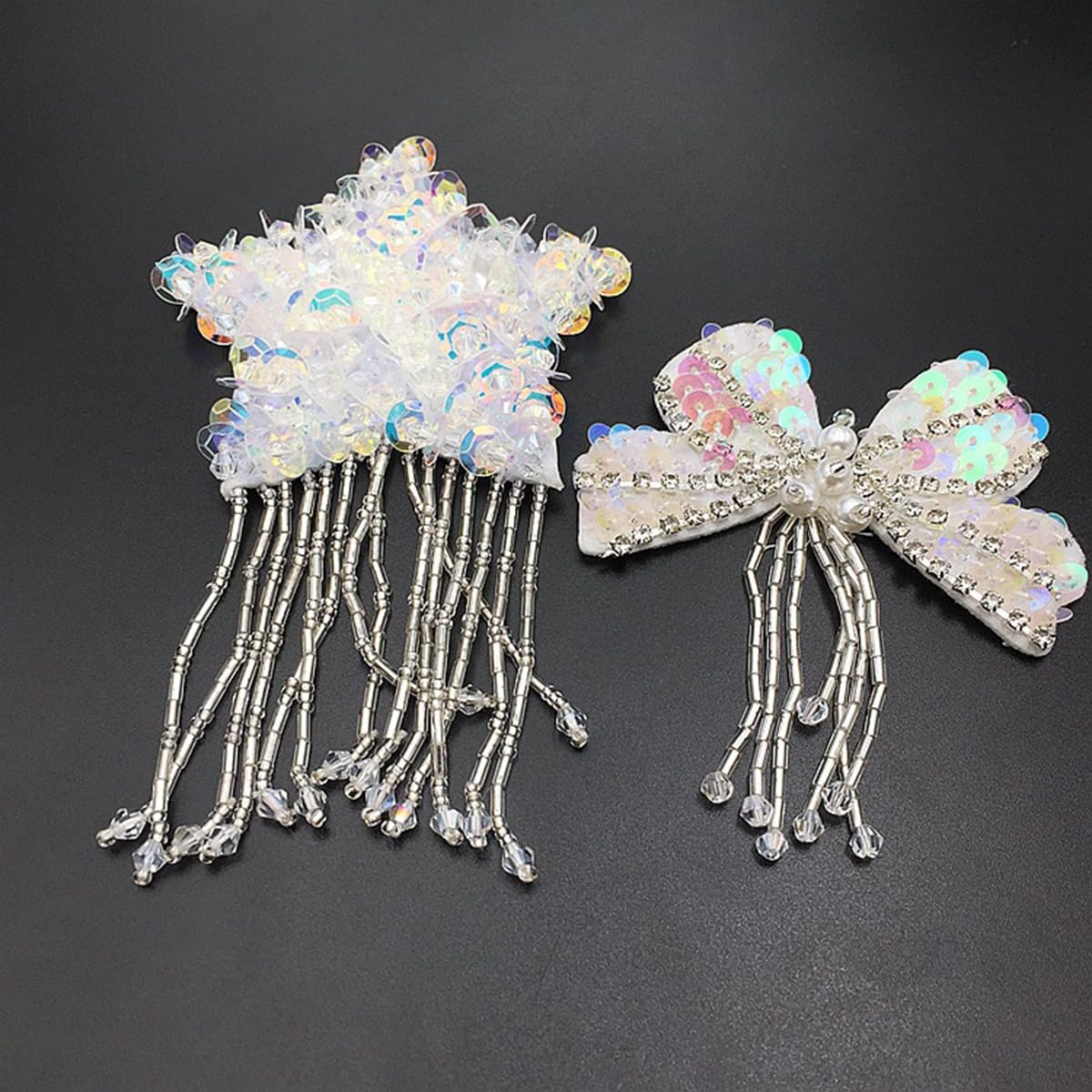 Star & Bowknot Sequin Beaded Patches Handmade Embroidery Beading Patch Appliques for Sew On T-Shirt Clothes Dress Handbag Jeans Jackets Shoes Clothing