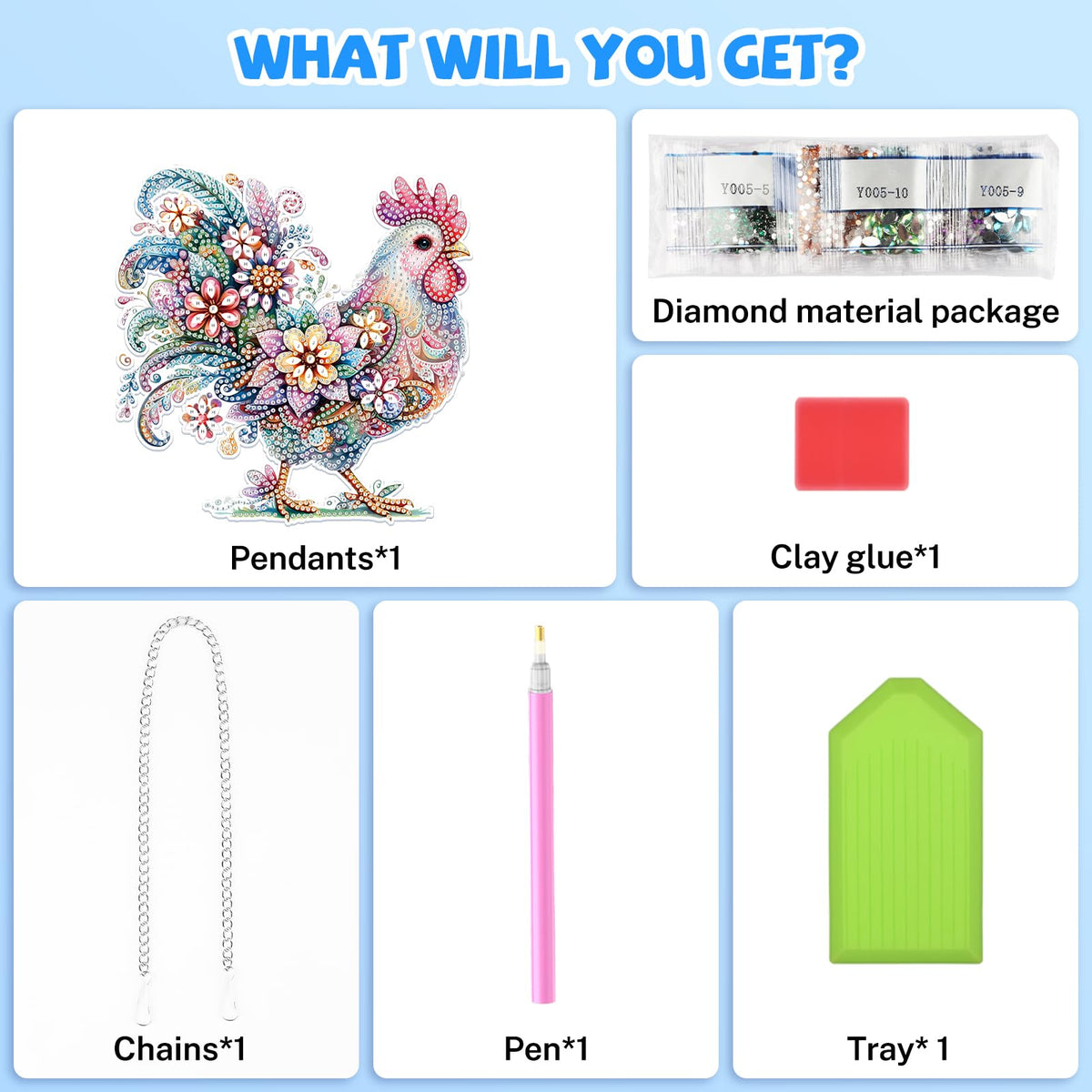 Bowetile Chicken Hanging Diamond Art Painting Kits for Adults, 5D Special Shape Diamond Art Chicken Kits, Crystal Diamond Gem Art Suncatchers Painting Pendant for Home Wall Decor