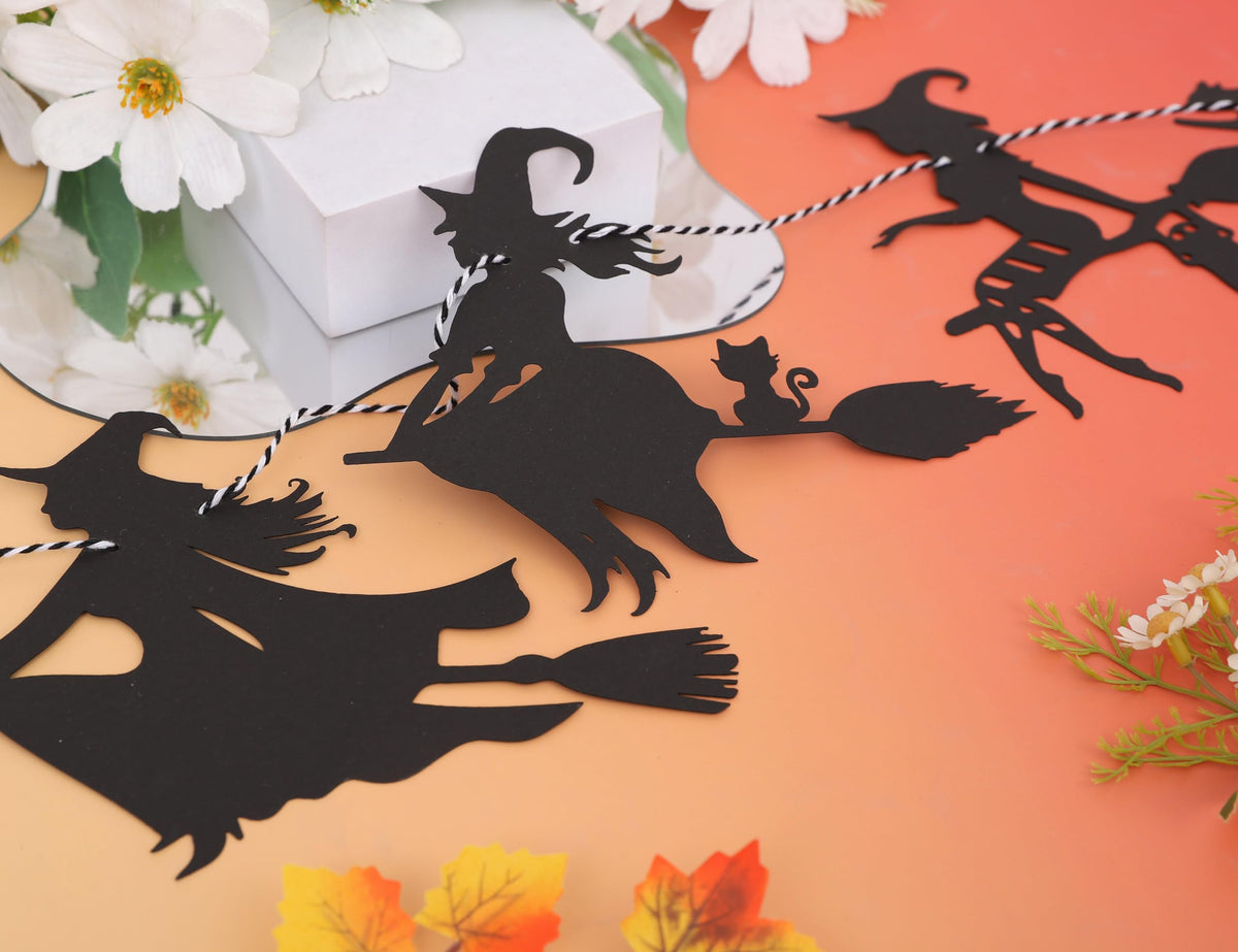 Halloween Witch Garland - Wood Witches Party Decoration, Autumn Home Witches Banner, Halloween Spooky Fireplace Decorations, Fall Bachelorette Party Vampire Decorations Supplies