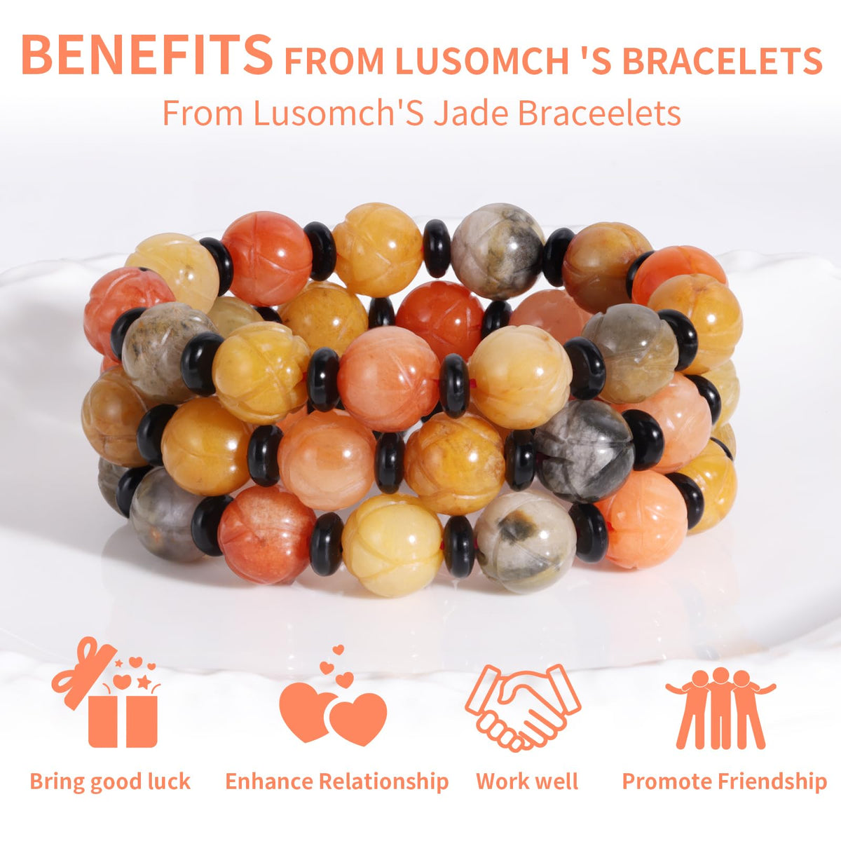 Lusomch Handmade Natural Jade Beaded Bracelet for Women & Men – Genuine Green/White Jade Gemstone Stretch Bracelet – Lucky Energy Healing Jewelry Gift for Peace, Prosperity & Protection ST-V-04