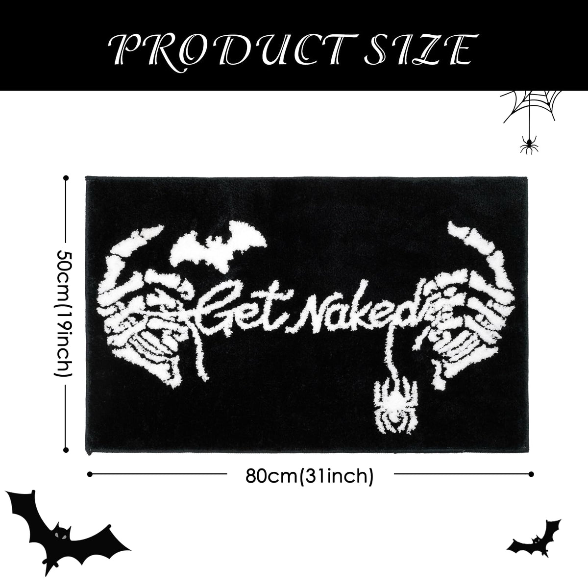 Lindameler Get Naked Gothic Bath Mat Black White Gothic Bathroom Rug Skull Skeleton Get Naked Bath Mat Non-Slip Rug Washable Goth Bath Rug for Front Door, Bedroom, Living Home Decor 20x32 inch