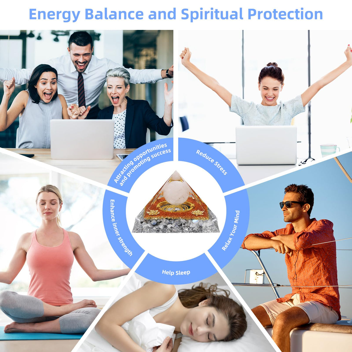 Hopeseed Orgone Crystal Pyramid Orgonite Rainbow Moonstone&White Crystal Stones Healing Crystals Pyramid for Positive Energ Reduce Stress Meditation Chakra Attracts Lucky and Success Spiritual Gifts