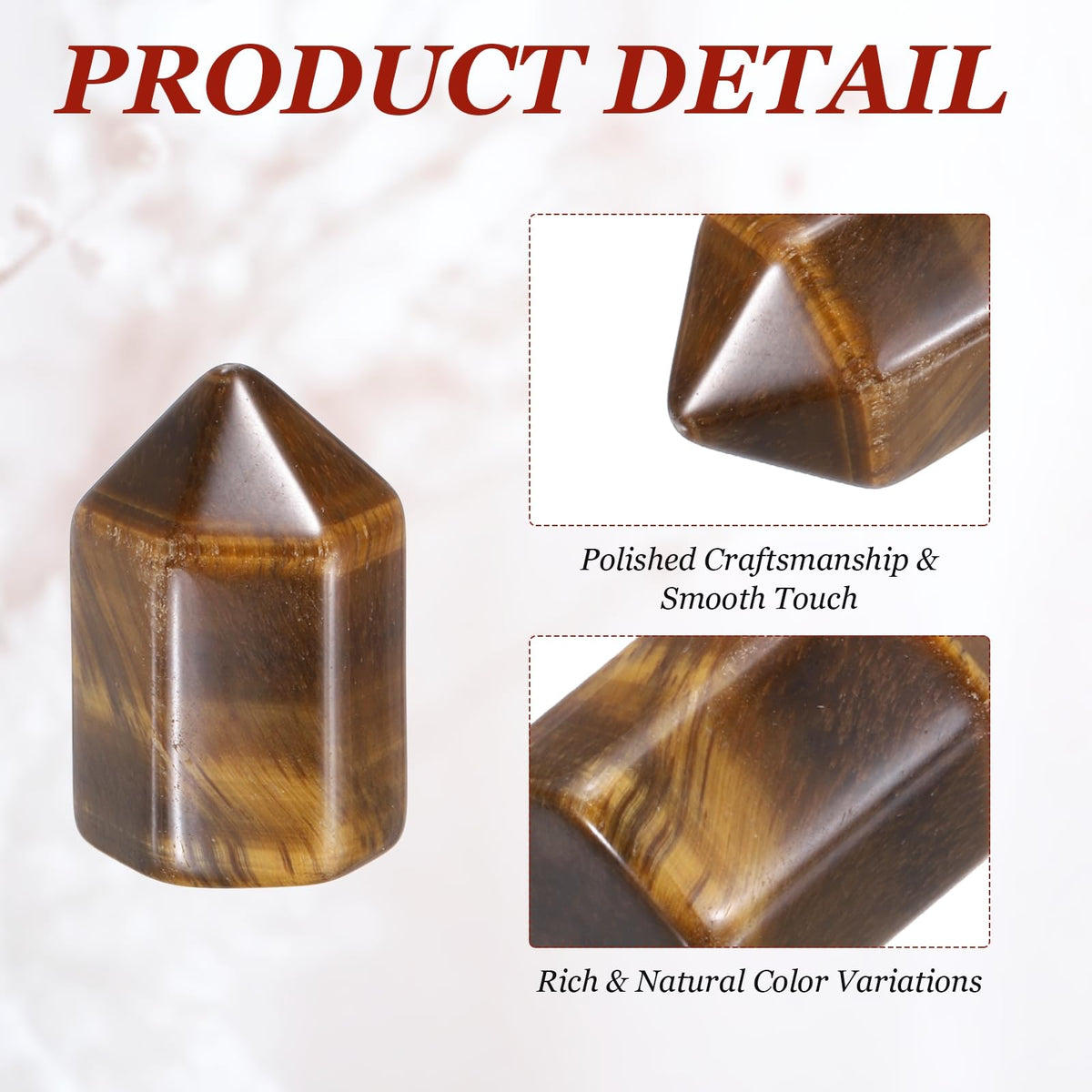 MECCANIXITY Crystals Wands Tiger's Eye Hexagonal Faceted Single Points Towers Pocket Polished Stone Bulk for Energy Chakra Meditation Crystal Healing, 15 x 25mm (Yellow),5Pcs