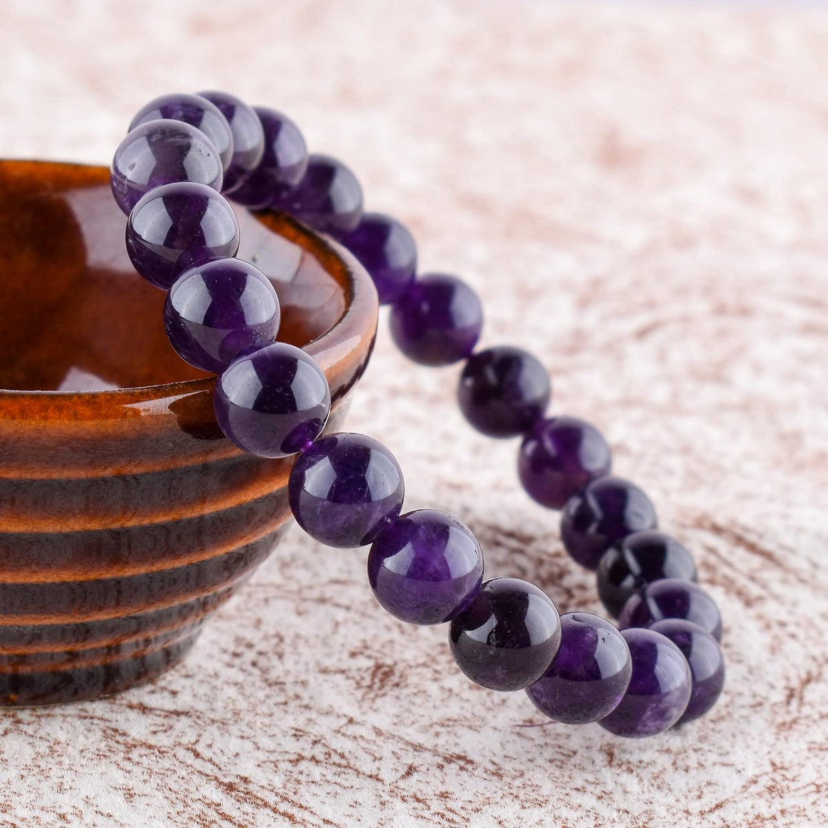 Purification Bracelet Handmade Natural Amethyst Gemstone Bracelet - Chakra Healing Crystals Stretchable Unisex Bracelet - February Birthstone - Genuine Stone Beaded Round Beads 10mm - Yoga - Bracelet