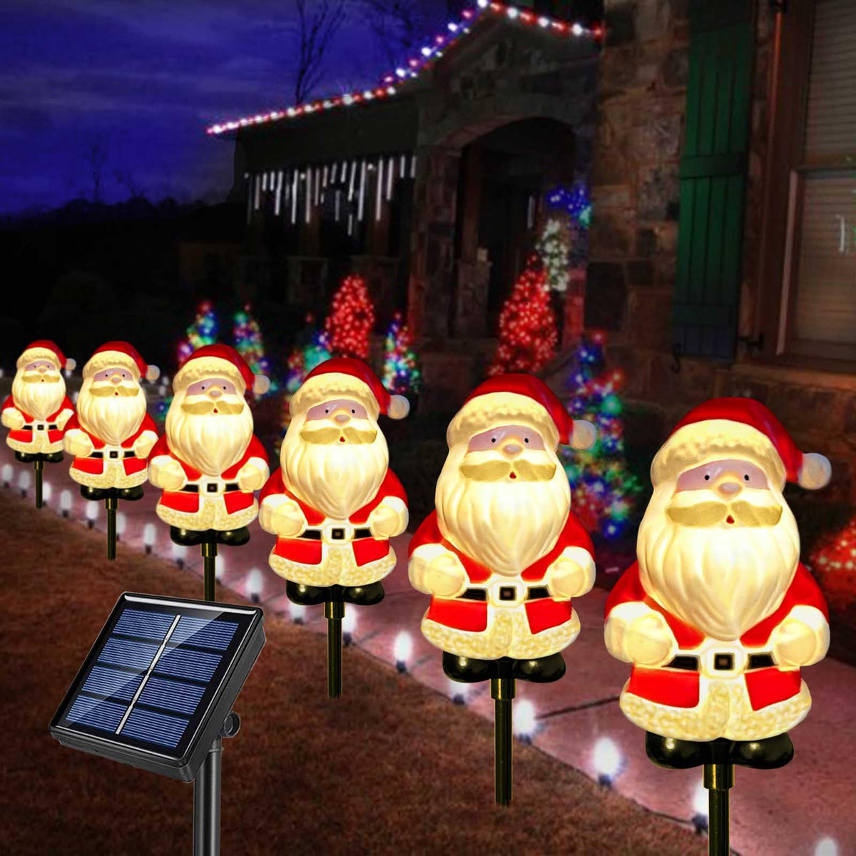 Windpnn Upgraded 6-Pack Solar Christmas Garden Stake Lights, Outdoor Waterproof Solar Santa Claus Stake Christmas Pathway Lights for Garden Decorations Lawn Pathway Patio (8 Modes)