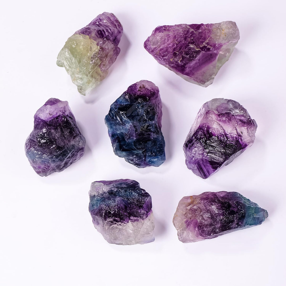 Apengshi Rainbow Fluorite Raw Crystals 2PCS Natural Rough Rocks Healing Crystal and Stones DIY Raw Stones Meditation Fountain Garden Home Decor