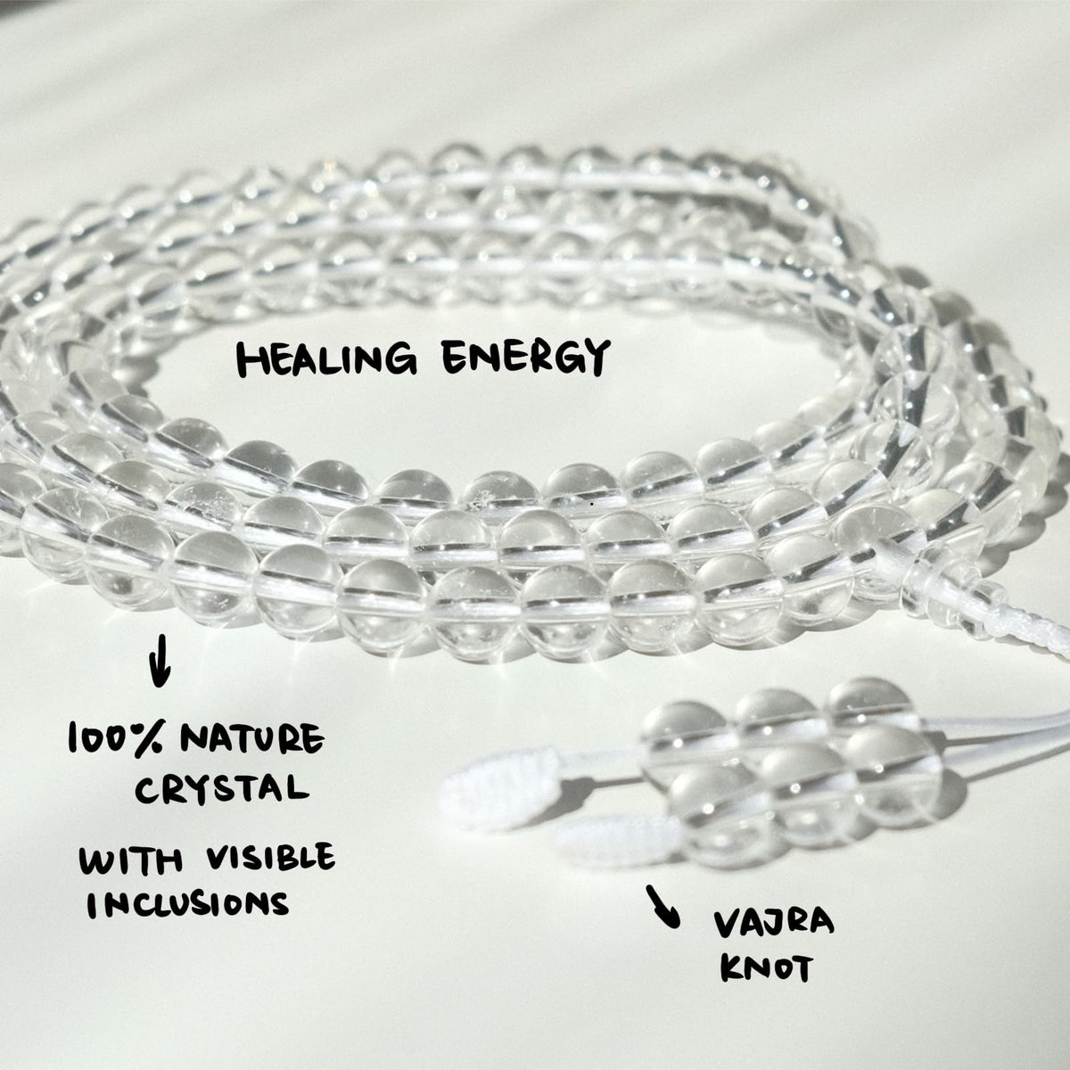 Authentic Tibetan Natural Crystal Mala Beads 108, Buddhist Prayer Beads Sphatik Mala, Clear Quartz Gemstone Bracelets, Meditation Japamala Chakra Necklace for Women and Men