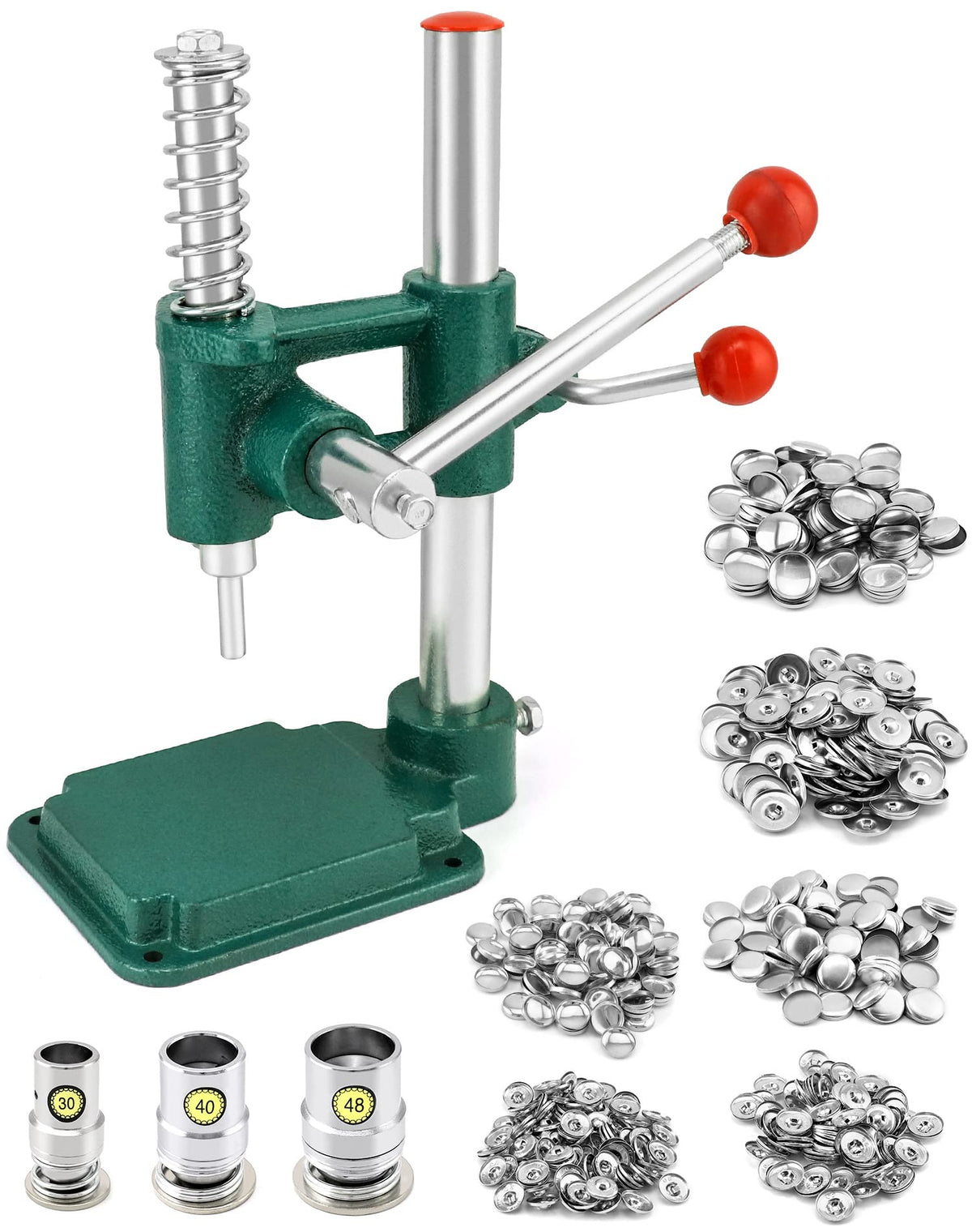 QWORK Fabric Button Maker Kit with 3 Die Sizes – Adjustable Press Tool for Sewing, DIY, Upholstery, 11/16", 1", 1-3/16" Dies