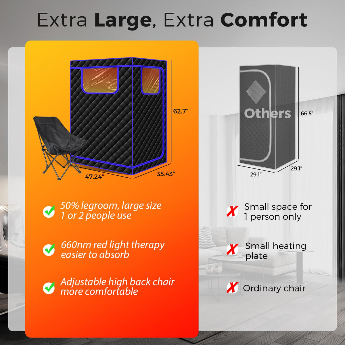 Smartmak Portable Infrared Sauna,1 or 2 Person Oversize Infrared Sauna Box with 660nm Red Light Therapy, Full Body Sauna Tent for Home, Folding Chair (Blue-2 Person)