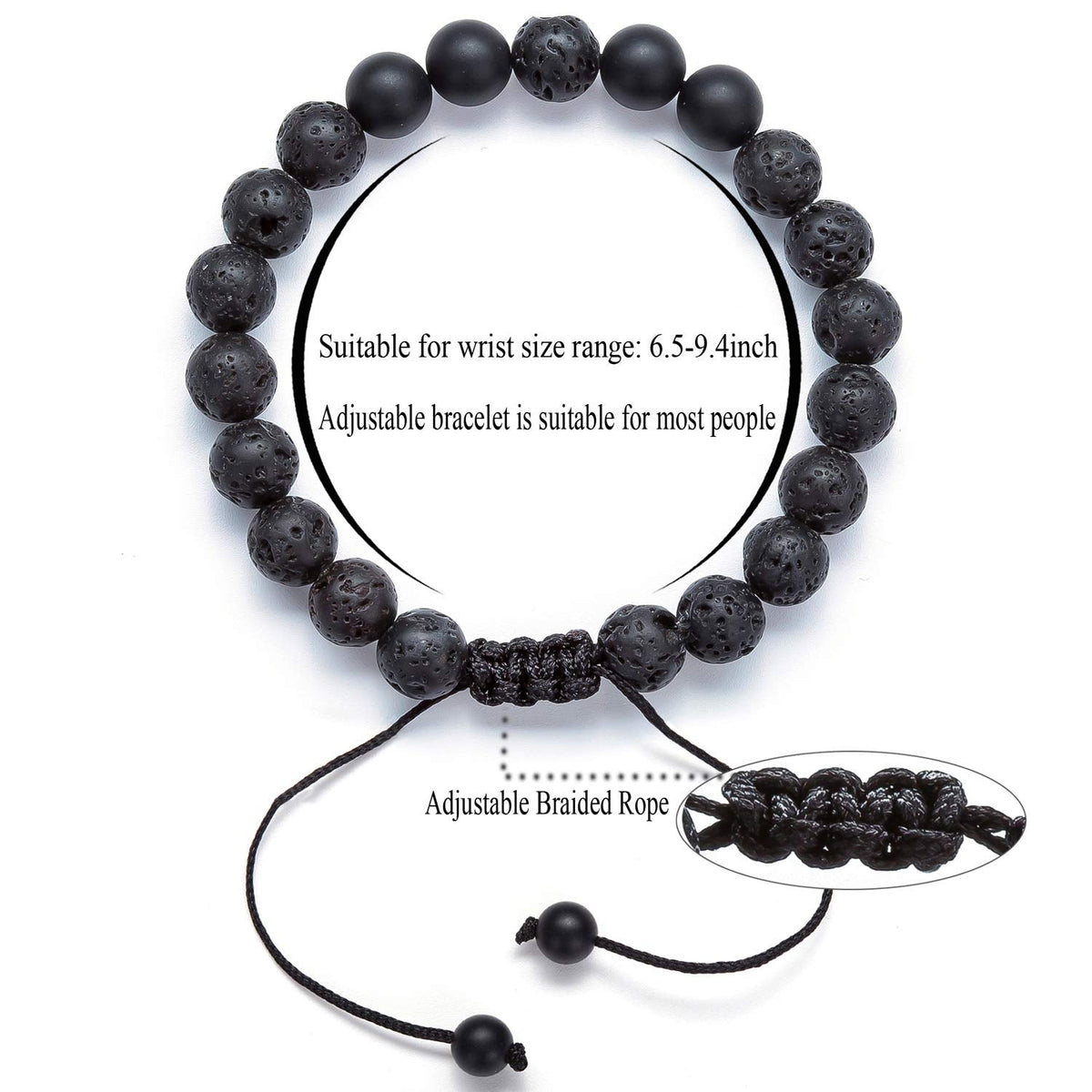 Hamoery Men Women 8mm Lava Rock Aromatherapy Anxiety Essential Oil Diffuser Bracelet Braided Rope Natural Stone Yoga Beads Bracelet Bangle(Set 3)