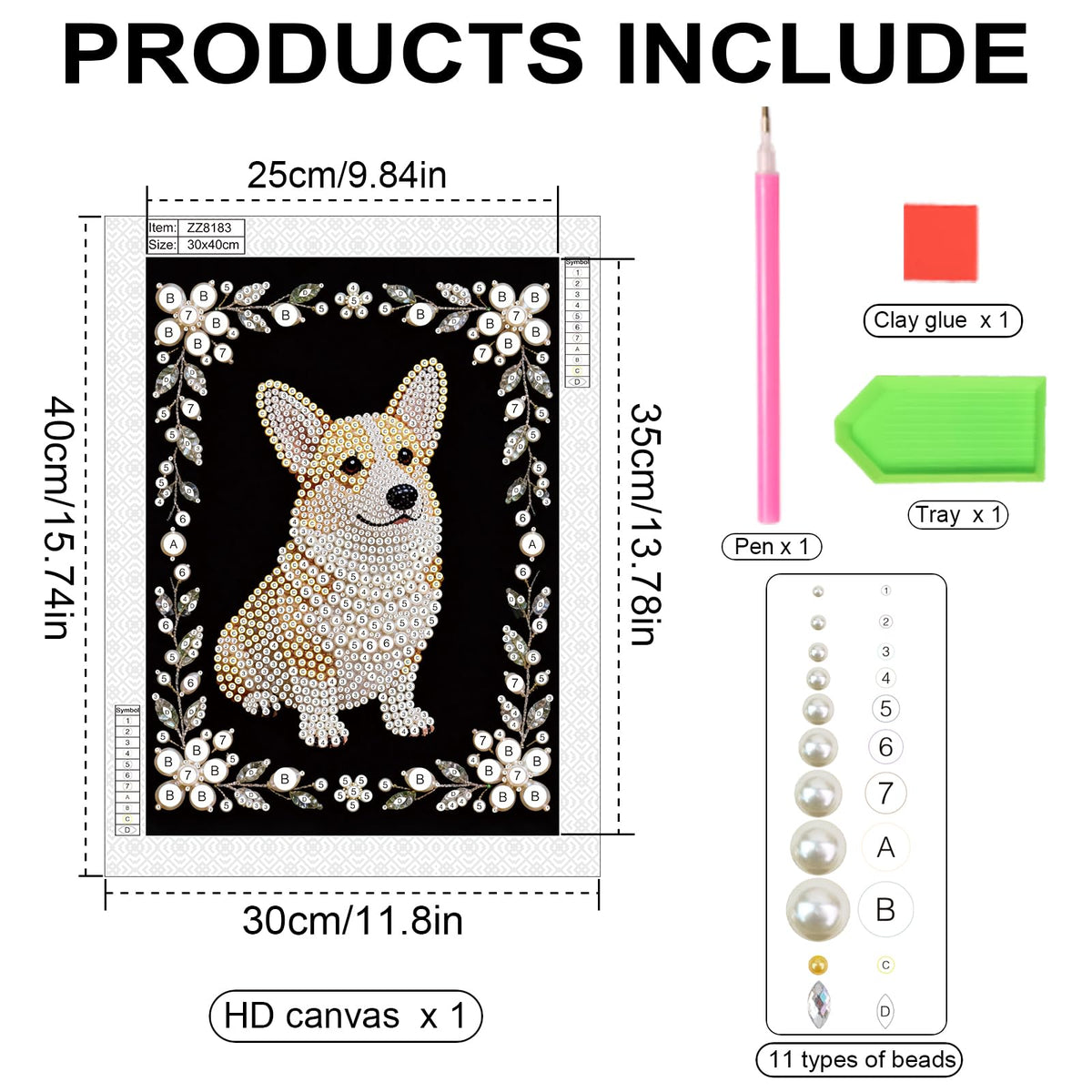 Stalente Pearl Diamond Painting Kits for Adults Dog, 5D Special Shape Diamond Art Kits for Beginners, Crystal Rhinestones Diamond Painting for Home Wall Decoration Gift 12×16inch, Animal