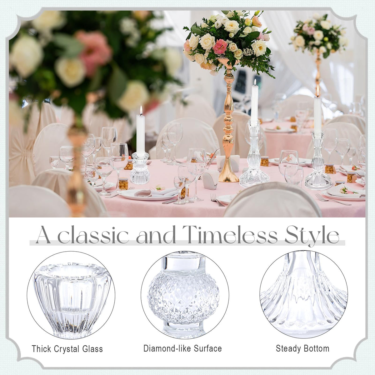 Mumufy 18 Pcs Glass Crystal Taper Candle Holders Clear Glass Candlestick Holder Fit 0.8 Inch Candles Crystal Decorative Candlestick Stand Centerpiece for Table Wedding Dining Party