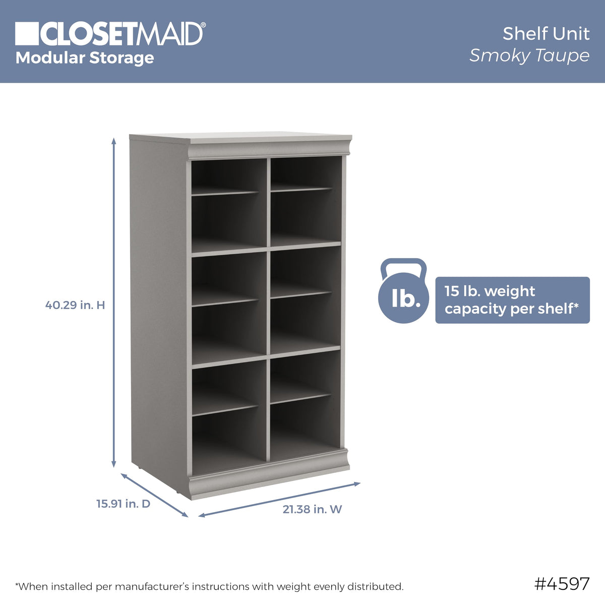 ClosetMaid Modular Storage 106.97-inch W 8-Drawer 18-Shelf Entertainment System with Doors, Smoky Taupe