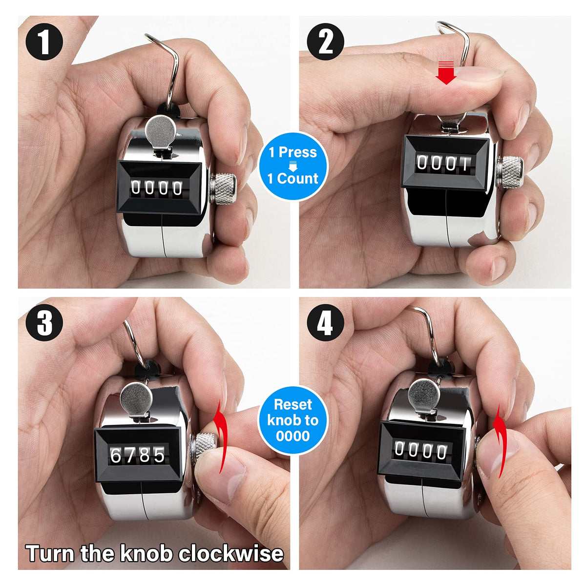 SDARMING Tally Counter, 4-Digit Clicker Counter, Metal Hand Tally Counters Clicker Pitch Counter for Counting, Knitting, Coaching, Golf, Lap, Fishing